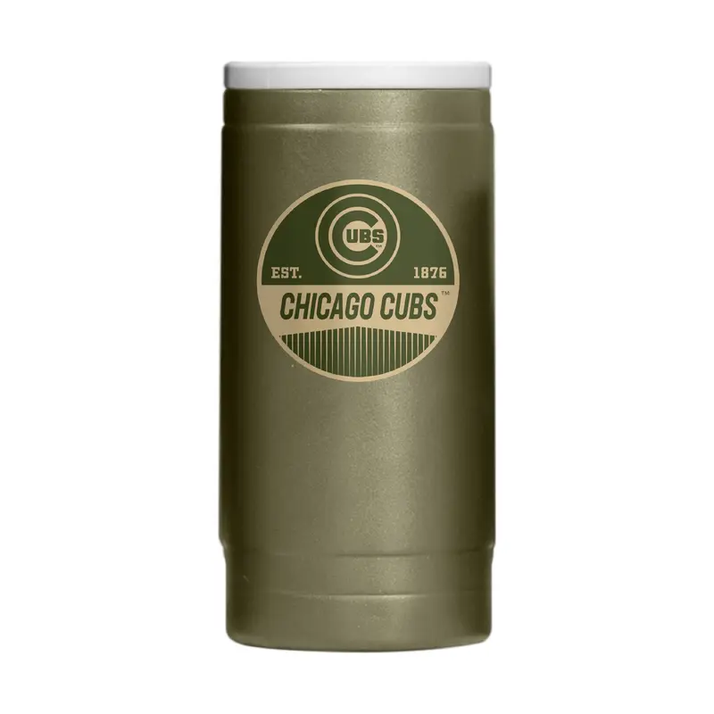 Chicago Cubs  Badge Powder Coat Slim Can Coolie