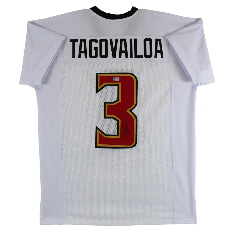 Maryland Taulia Tagovailoa Authentic Signed White Pro Style Jersey BAS Witnessed