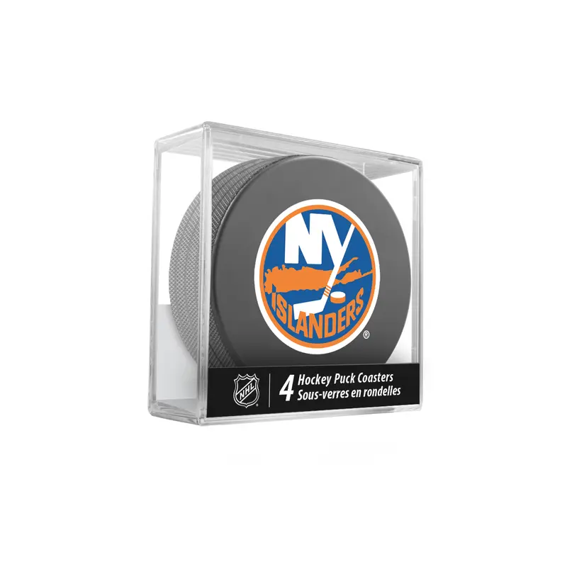 NHL New York Islanders Hockey Puck Drink Coasters (4-Pack) In Cube