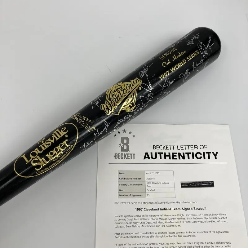 1997 Cleveland Indians AL Champs Team Signed World Series Baseball Bat Beckett