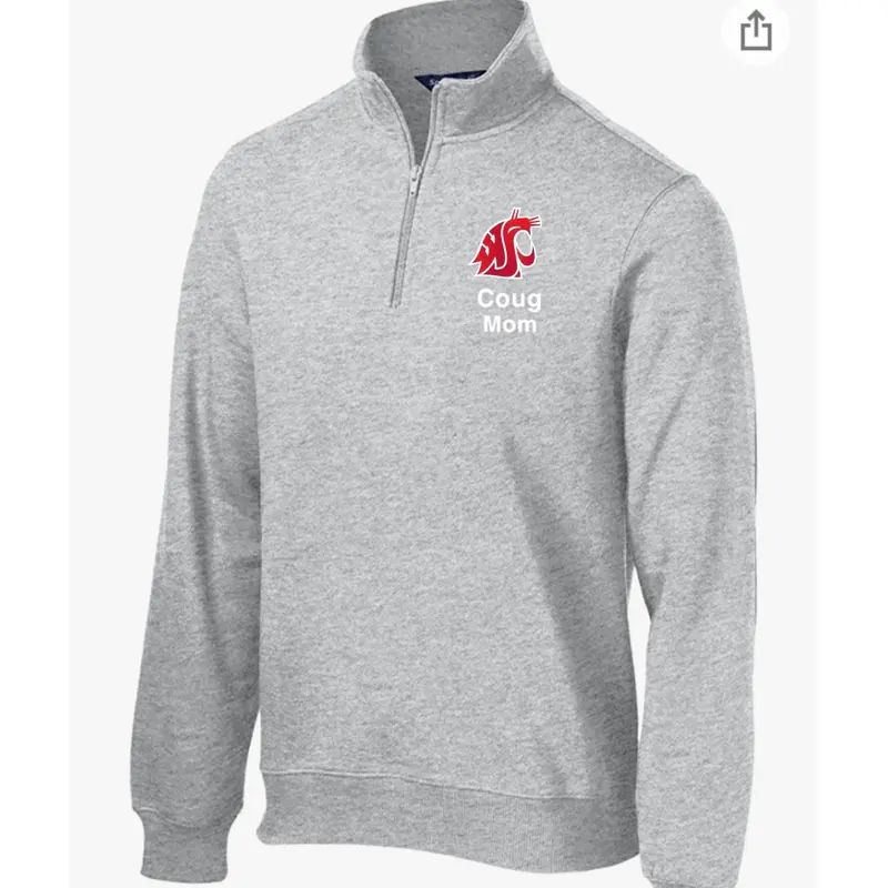 Gray Embroidered Coug Mom 1/4 Zip (UNISEX SIZING)