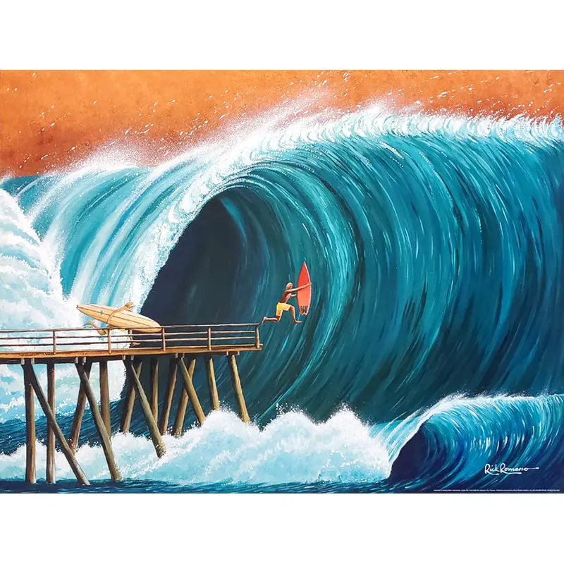Surfing "Pier Pressure" by Rick Romano Premium Poster Print - Surfing Artists Int'l