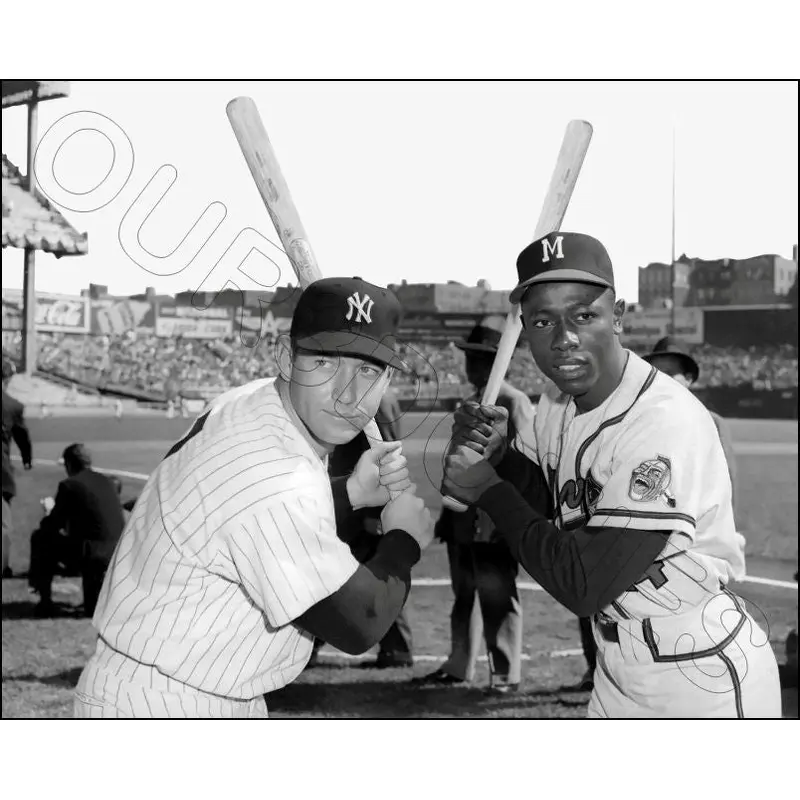 Mickey Mantle Hank Aaron 8X10 Photo - 1957 Yankees Braves - 1860