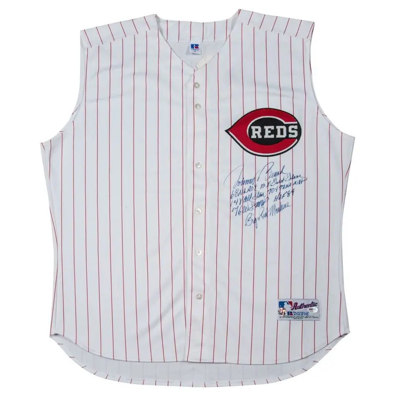 Johnny Bench Signed Heavily Inscribed Stats Cincinnati Reds Jersey PSA DNA COA