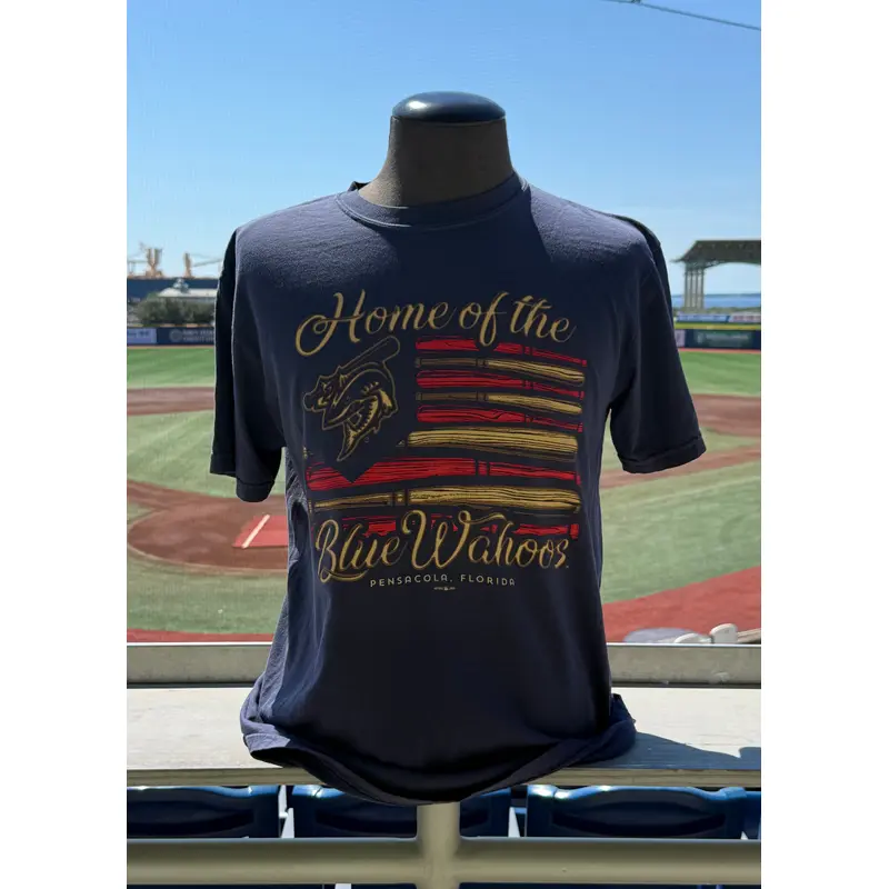 Pensacola Blue Wahoos Fourth of July Bat Flag Tee