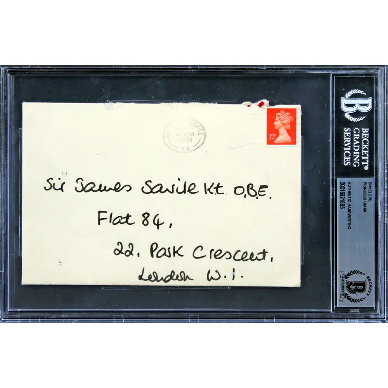 Princess Diana Authentic Signed 4.25x6.25 Envelope Handwriting Sample BAS Slab