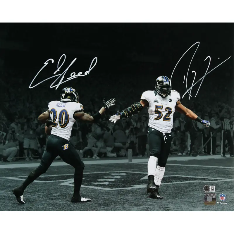 Ravens Ray Lewis & Ed Reed Signed 16x20 Horizontal Spotlight Photo BAS Witnessed