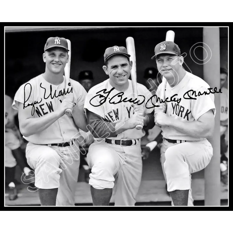 Mickey Mantle Roger Maris 8X10 Photo - Autographed Yogi Berra New York Yankees - 11914