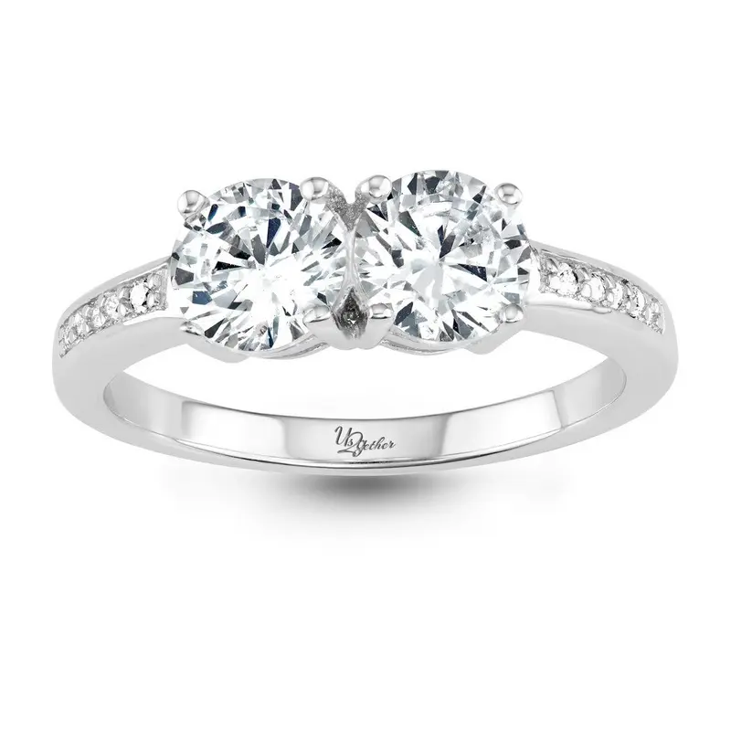 Sterling Silver "Us2gether" 6mm Two-Stone Side by Side Round CZ with Half CZ Band Ring