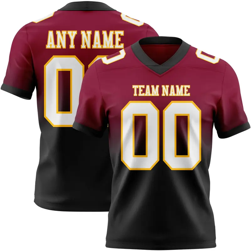 Custom Maroon White Black-Gold Mesh Authentic Fade Fashion Football Jersey