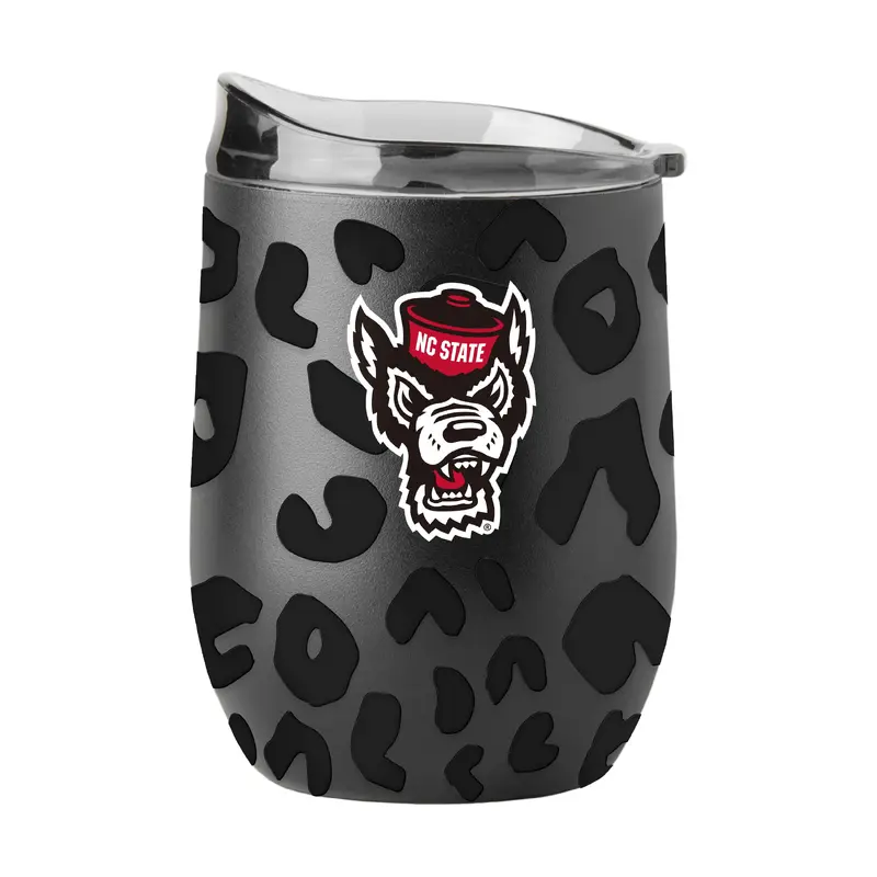 NC State Leopard 16oz Black Powdercoat Curved Beverage