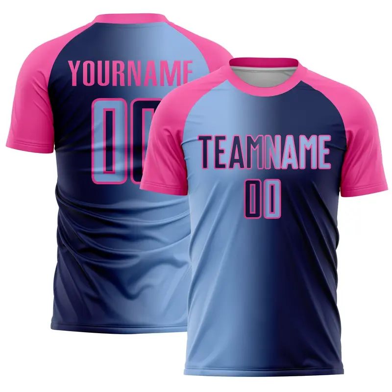 Custom Navy Light Blue-Pink Sublimation Gradient Fashion Soccer Uniform Jersey