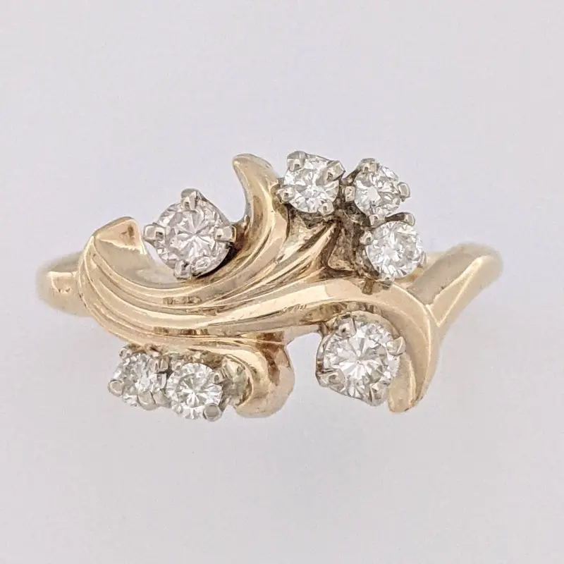 14K .43 CARAT TOTAL WEIGHT SI2-I1 I DIAMOND ROUND (7) FREE FORM ESTATE RING 4.7 GRAMS