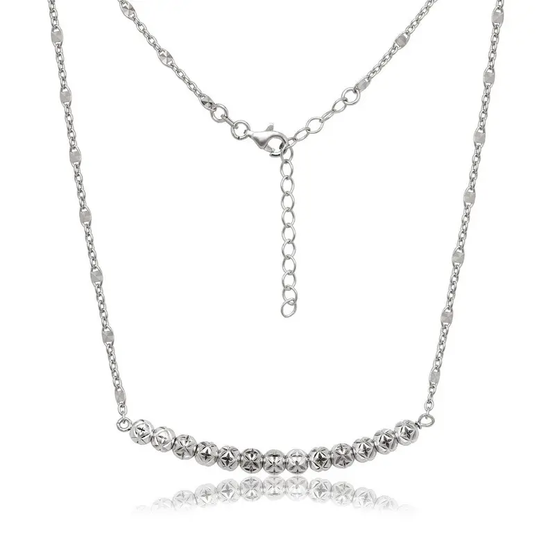 Sterling Silver  Curved Wire with Diamond Cut Beads Necklace