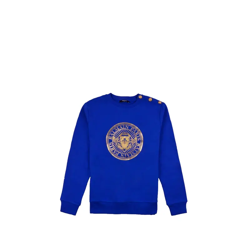 BALMAIN SWEATSHIRT COIN LOGO BLUE BT4P60 615