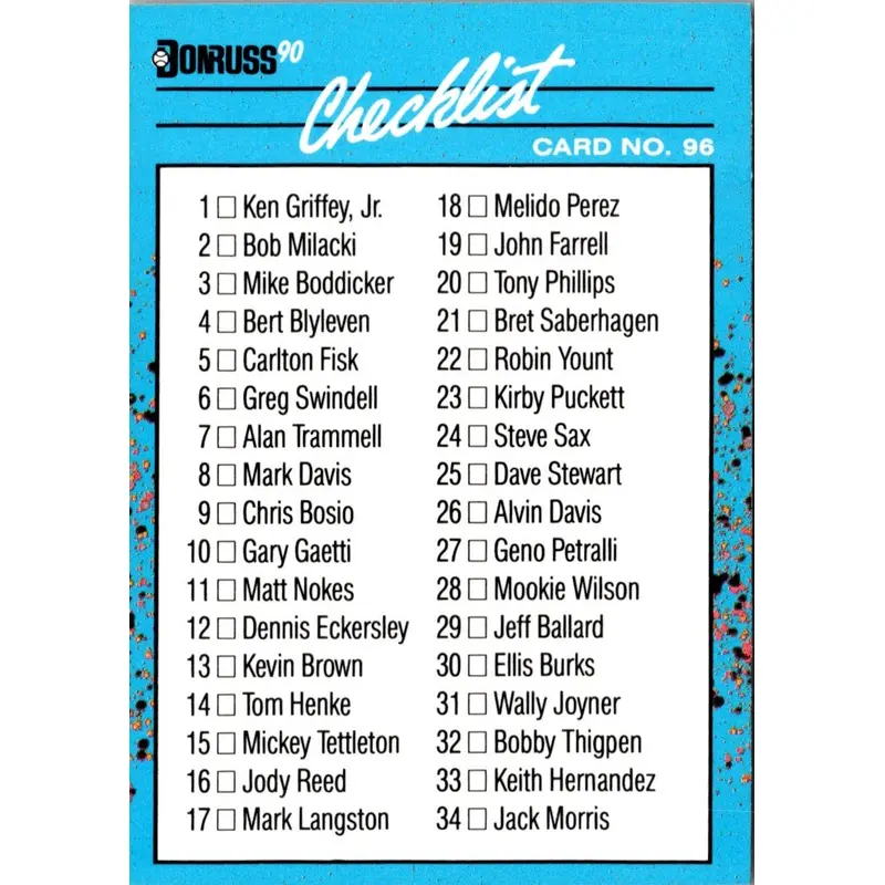 1990 Donruss Best of the AL Checklist Card #96