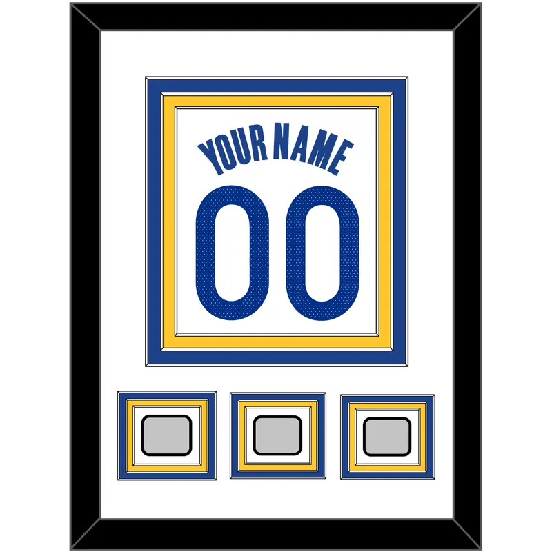 Golden State Name & Number With 3 Finals Patches - White Association - Triple Mat 1