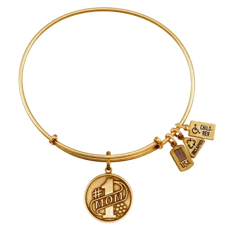 Wind & Fire - #1 Mom Charm Expandable Bracelet - Gold Tone