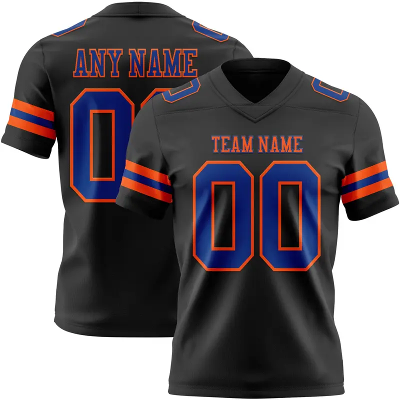 Custom Black Royal-Orange Mesh Authentic Football Jersey