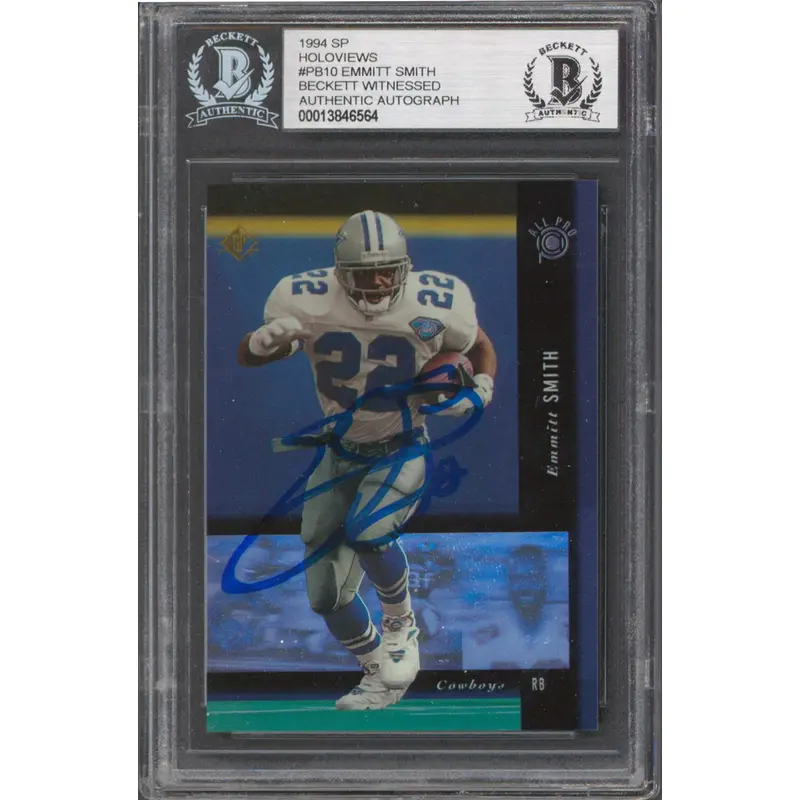 Cowboys Emmitt Smith Authentic Signed 1994 SP Holovies #PB10 Card BAS Slabbed