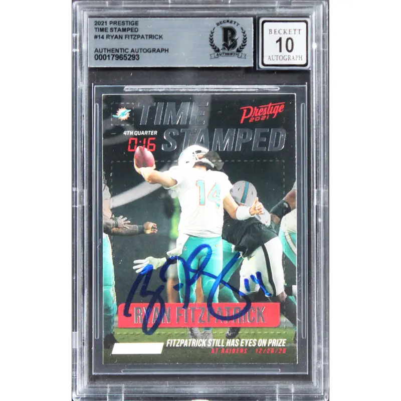 Dolphins Ryan Fitzpatrick Signed 2021 Prestige TS #14 Card Auto 10! BAS Slabbed