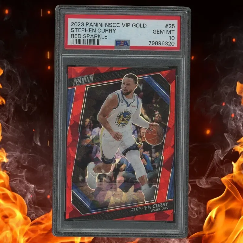 2023 Panini NSCC VIP Gold STEPHEN CURRY 199/199 Red Sparkle PSA 10 #25 Bookend