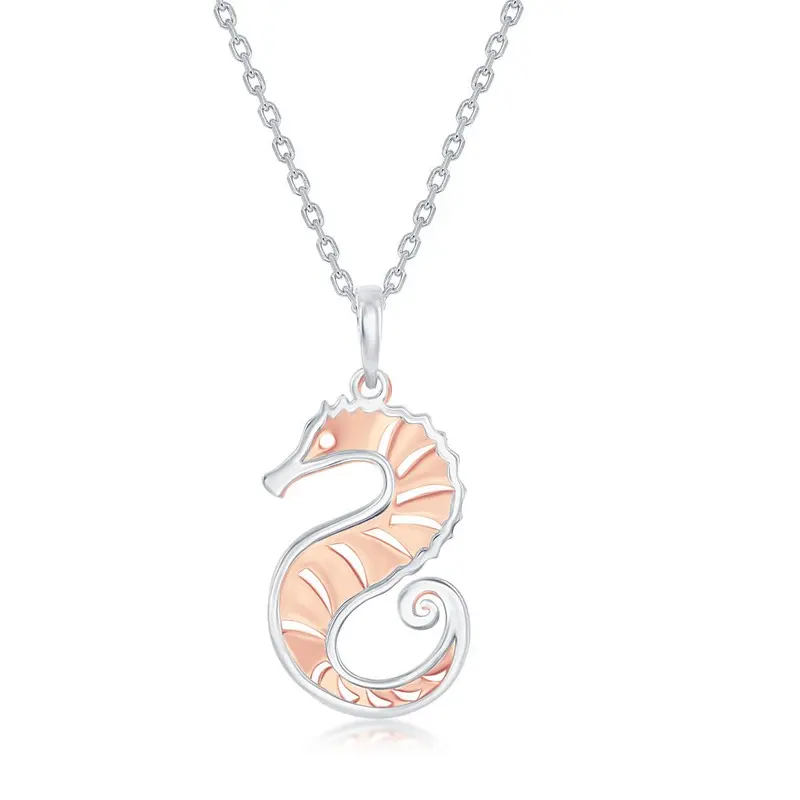 Sterling Silver Two-Tone Cut-Out Sea Horse Necklace