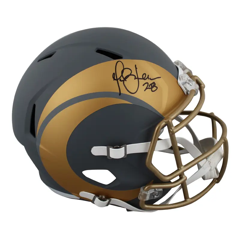 Rams Marshall Faulk Signed Slate Full Size Speed Rep Helmet BAS Witnessed