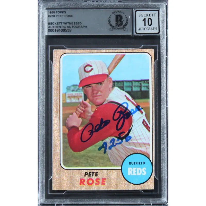 Reds Pete Rose "4256" Signed 1968 Topps #230 Card Auto 10! BAS Slabbed 1