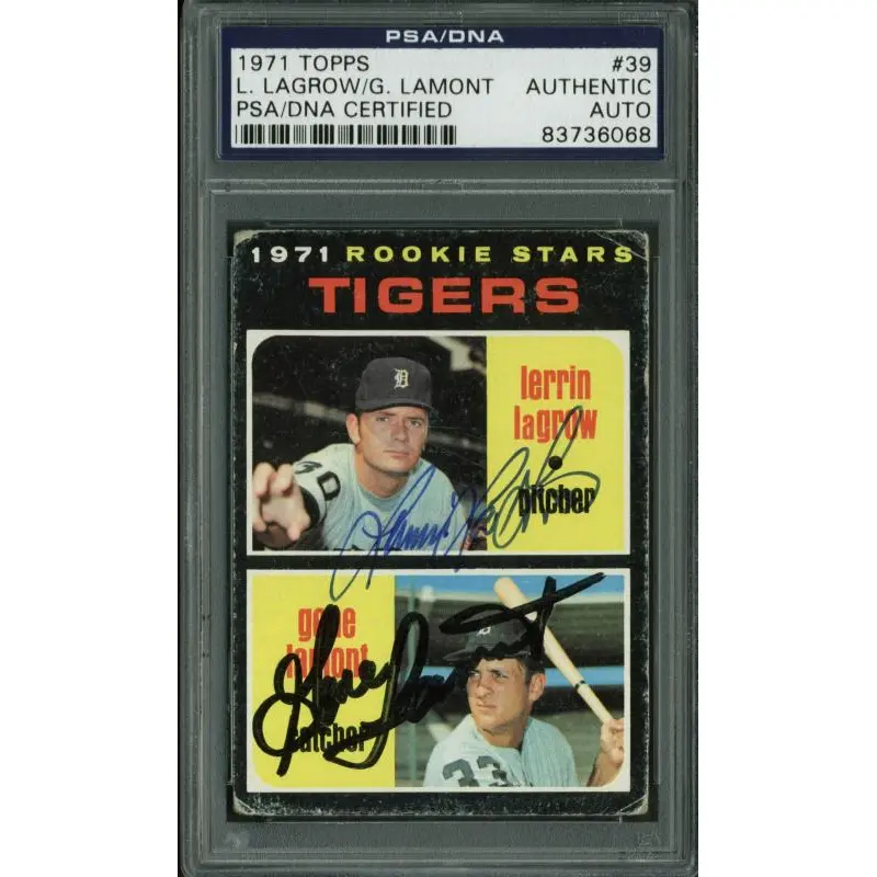 Tigers Gene Lamont & Lerrin Lagrow Signed Card 1971 Topps Rc #39 PSA/DNA Slabbed