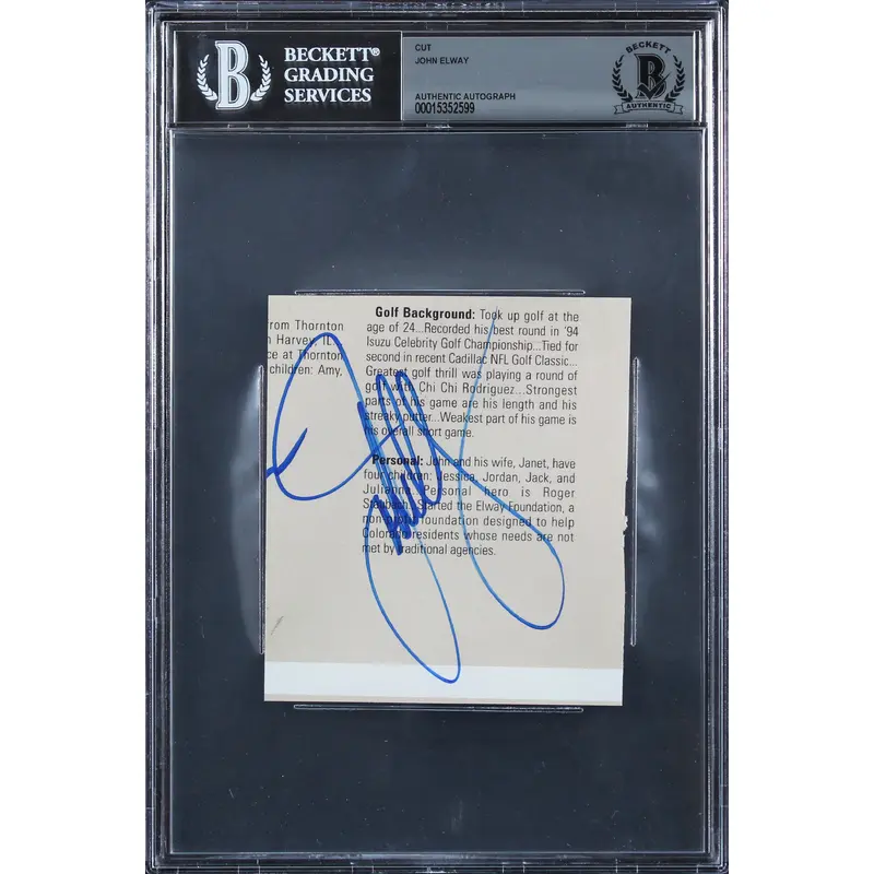 Broncos John Elway Authentic Signed 3.75x4.25 Cut Signature BAS Slabbed