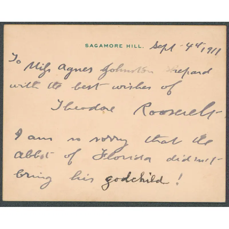 Theodore Roosevelt Authentic Signed 3.5x4.25 1911 Handwritten Note JSA #BB88721
