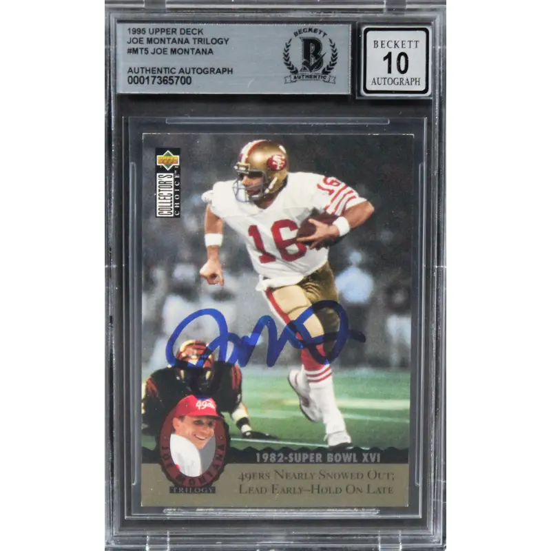49ers Joe Montana Signed 1995 Upper Deck Trilogy #MT5 Card Auto 10! BAS Slabbed
