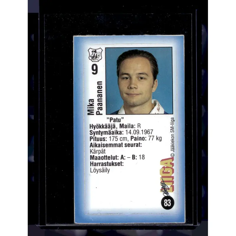 1992-93 JyvsHyv HockeyLiiga - Mika Paananen #83