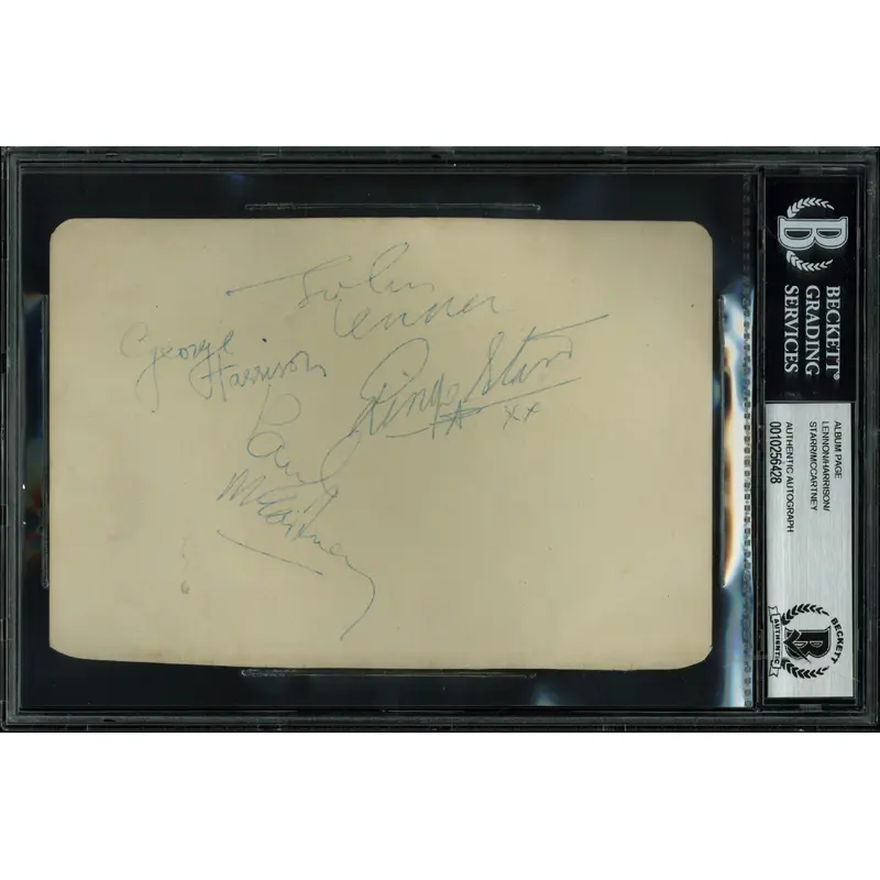 Beatles (4) McCartney, Lennon, Harrison & Starr Signed Album Page BAS Slabbed