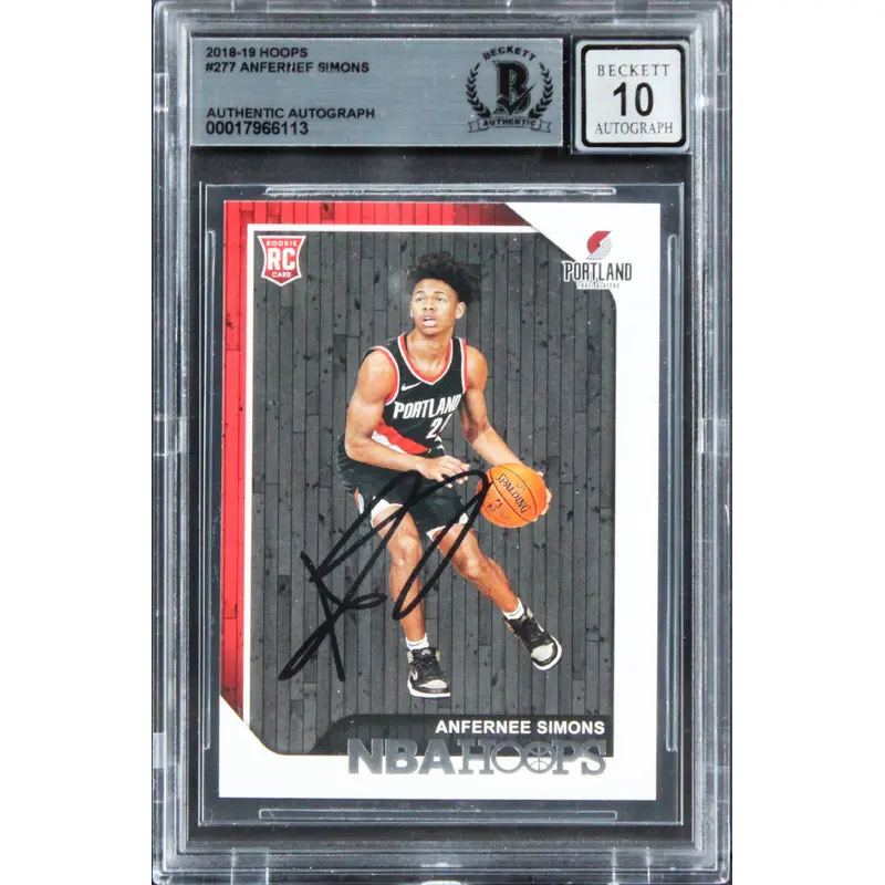 Blazers Anfernee Simons Signed 2018 Hoops #277 Rookie Card Auto 10! BAS Slabbed