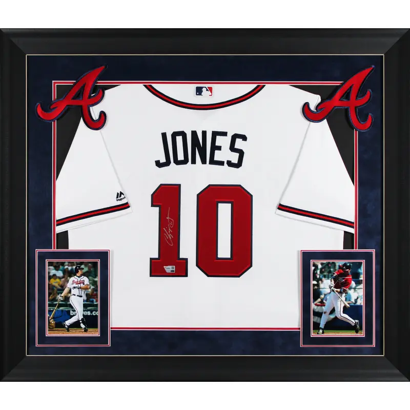 Braves Chipper Jones Signed White Majestic Cool Base Framed Jersey Fanatics
