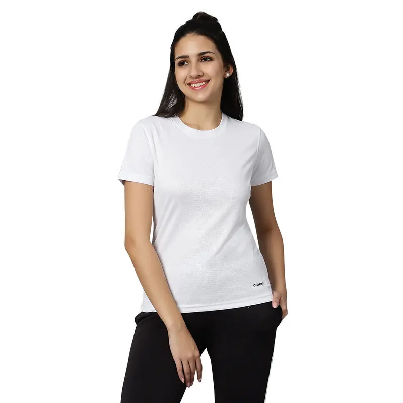 Dotty Round Neck Women'S T-Shirt - White Omtex | Kibi Sports