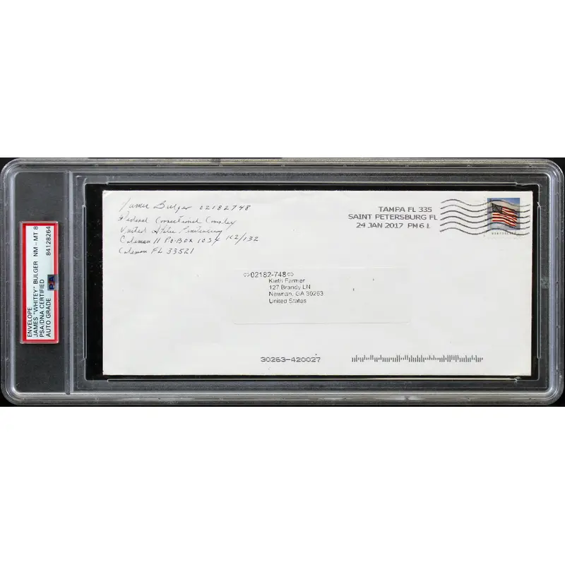 James Whitey Bulger Signed 4.15x9.5 2017 Envelope Auto NM-MT 8 PSA/DNA Slabbed