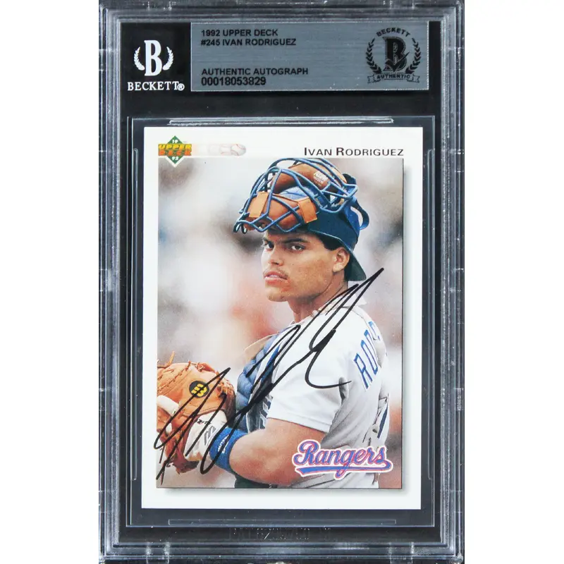 Rangers Ivan Rodriguez Authentic Signed 1992 Upper Deck #245 Card BAS Slabbed