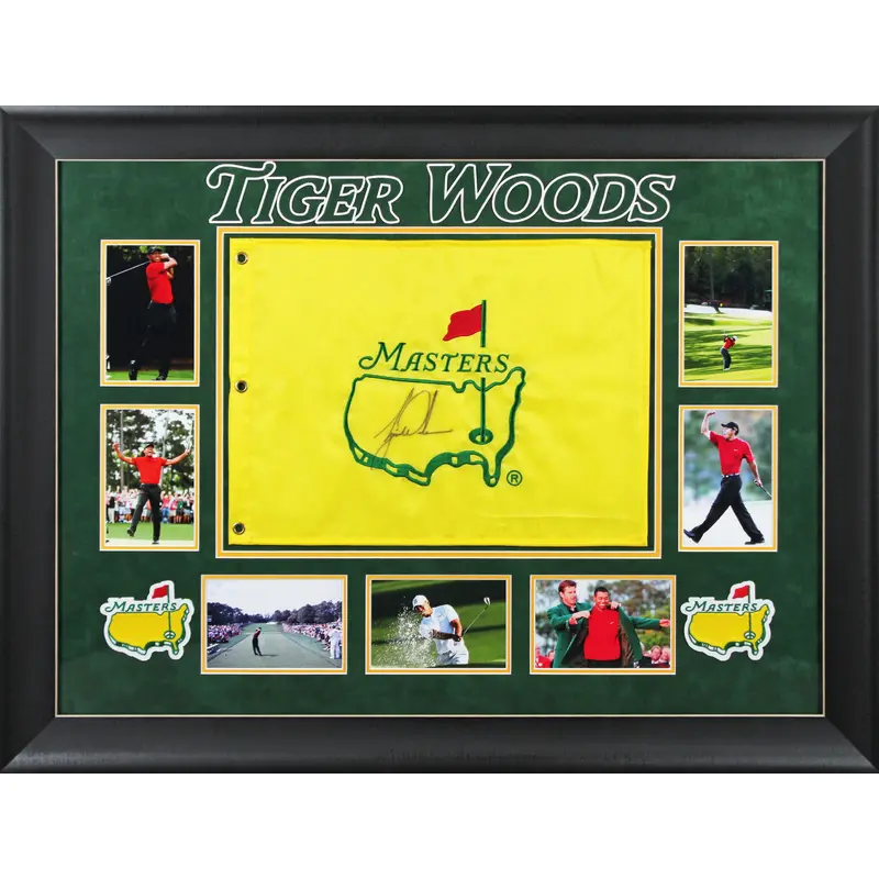 Tiger Woods Authentic Signed & Framed Masters Pin Flag Autographed BAS #AD40767