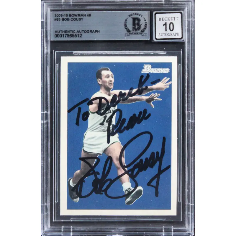 Celtics Bob Cousy "Peace" Signed 2009 Bowman 48 #83 Card Auto 10! BAS Slabbed