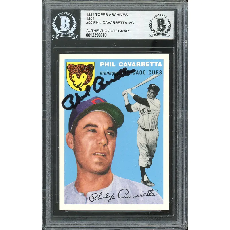 Cubs Phil Cavarretta Signed 1994 Topps Archives 1954 #55 Card BAS Slabbed