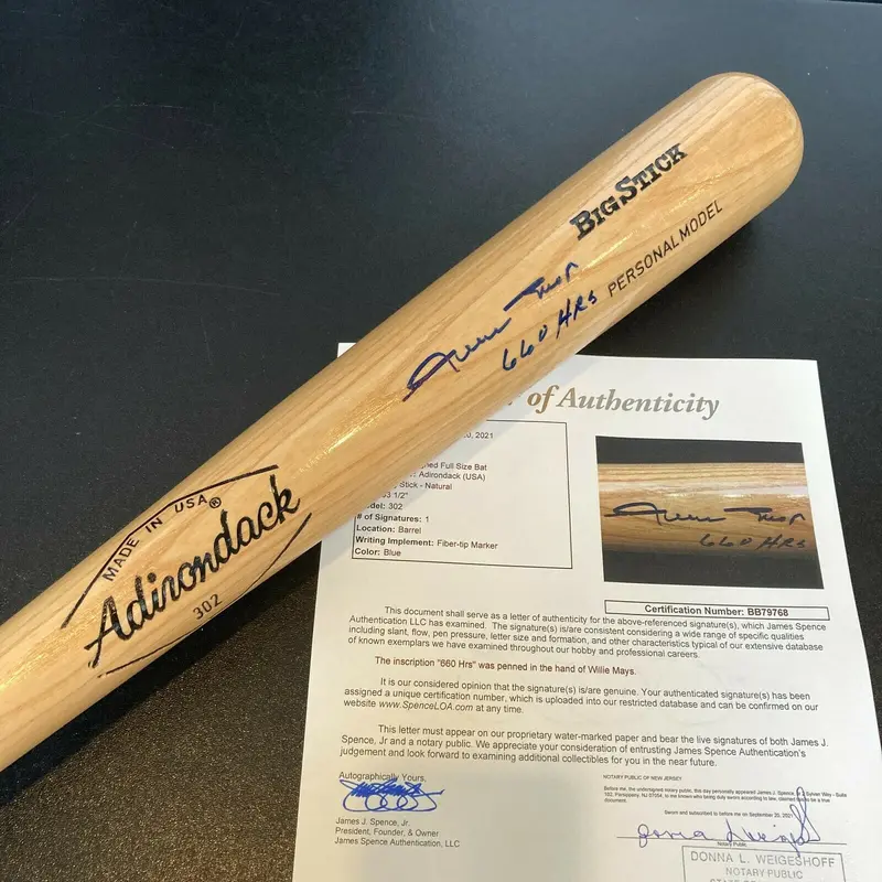 Willie Mays "660 Home Runs" Signed Inscribed Adirondack Baseball Bat JSA COA
