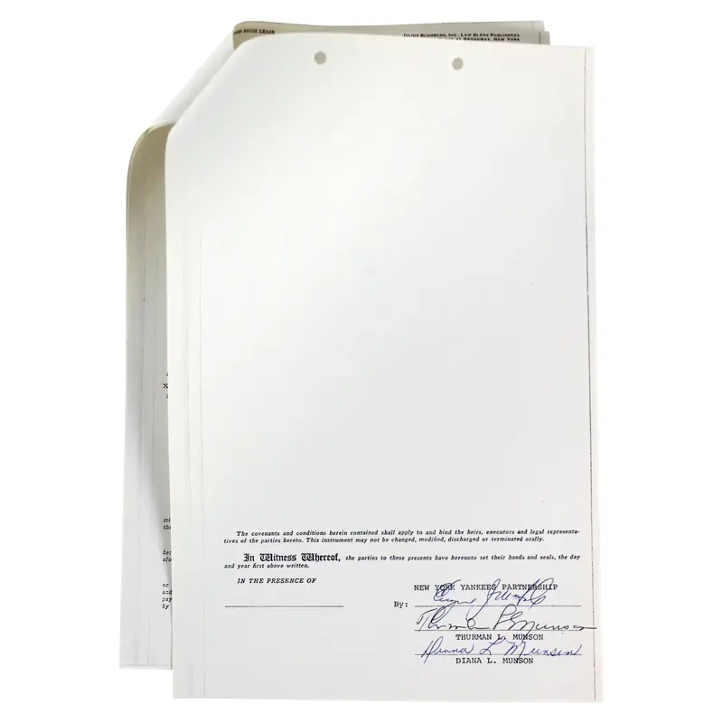 Yankees Thurman Munson Authentic Signed 4 Page Lease  Document BAS #A78930