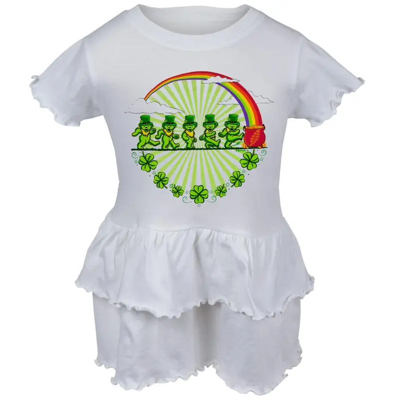 Grateful Dead - Leprechaun Bears White Infant Ruffle Dress