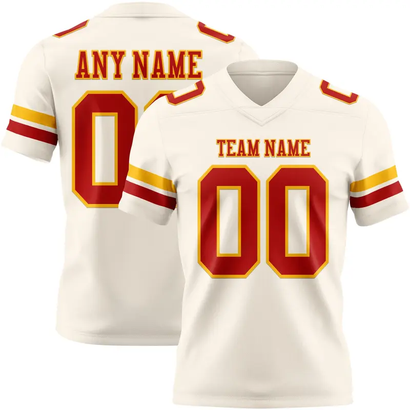 Custom Cream Red-Gold Mesh Authentic Football Jersey