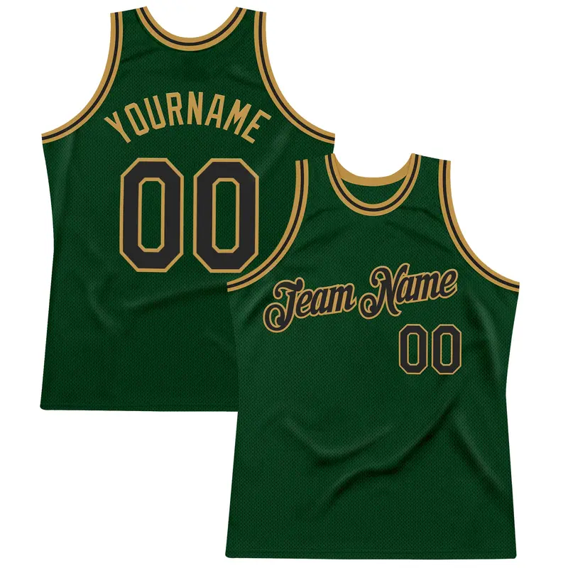Custom Green Black-Old Gold Authentic Throwback Basketball Jersey