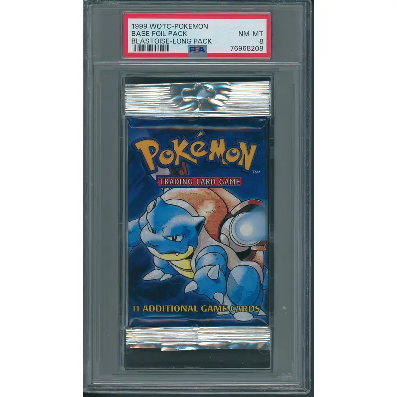 1999 WOTC Pokemon Base Unopened Foil Long Pack Blastoise PSA 8 (*8208)