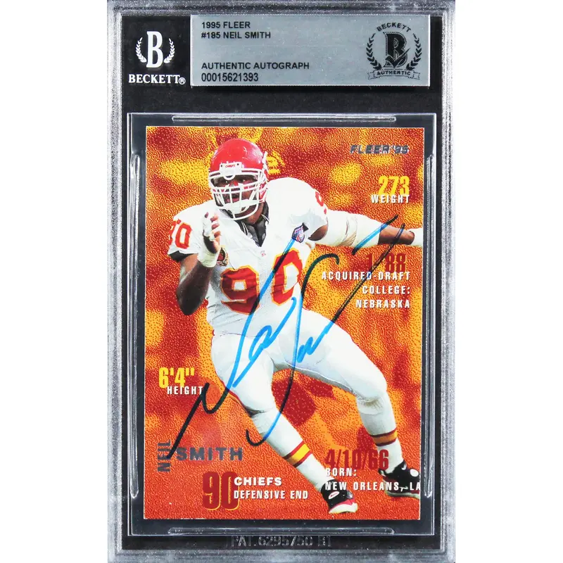 Chiefs Neil Smith Authentic Signed 1995 Fleer #185 Card BAS Slabbed